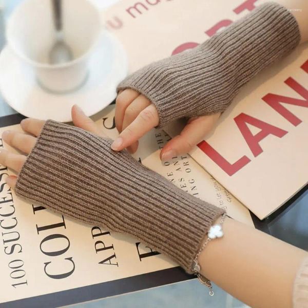 Joelheiras sólidas metade dedo luvas para mulheres inverno tricô braço escrita luvas quentes y2k mais quente guantes mangas de pulso