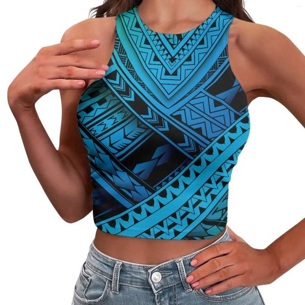 Canotte da donna Tribale polinesiano Totem hawaiano Tatuaggio Hawaii Stampe Lady Sexy Blu Crop Top Comfort Casual Beach Slim-Fit Canotta senza maniche