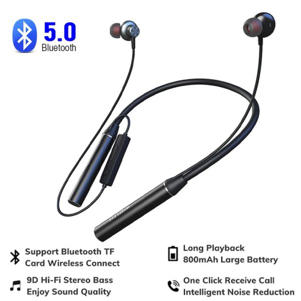 Kulaklıklar Kablosuz Bluetooth Kulaklıklı Bas Bas Kablosuz Kulaklıklar Mikro Stereo Boyun Kulaklıkları Spor Kulaklıkları TF Kart