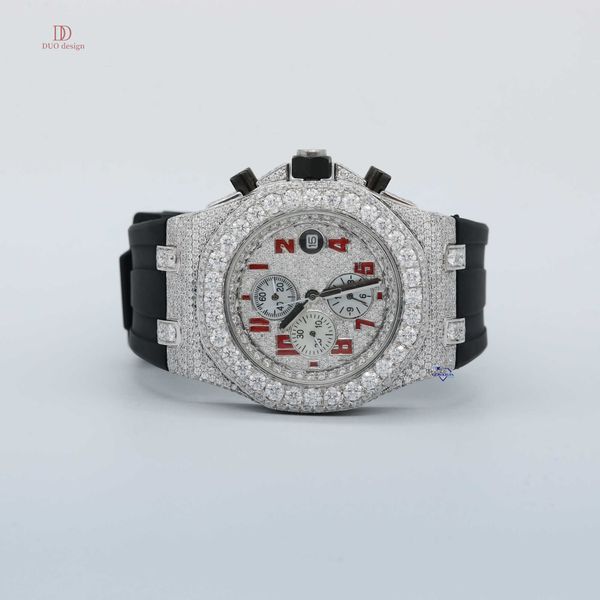 Sottolinea che il tuo orologio da polso è realizzato con diamanti moissanite incrostati di gioielli con diamanti di lusso in acciaio inossidabile per uomo