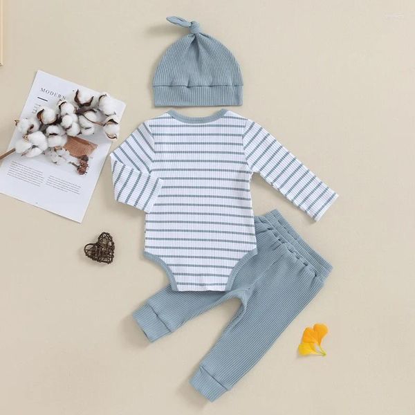 Conjuntos de roupas infantil nascido menino algodão conjunto listrado macacão calça 3 6 9 12 18 meses roupas de bebê