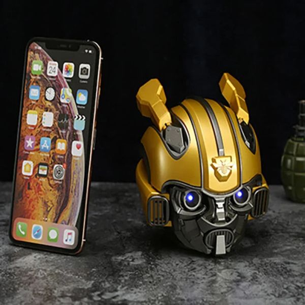 Alto-falantes transformadores bumblebee capacete sem fio bluetooth 5.0 alto-falante com rádio fm suporte usb mp3 tf para crianças