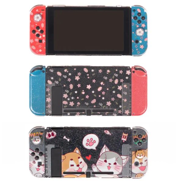 Case Sakura Cat Paw Glitter Case rigido Copertina protettiva Sushe per bling per Nintend Switch ns Joycon Crystal Protector+2 Puntura