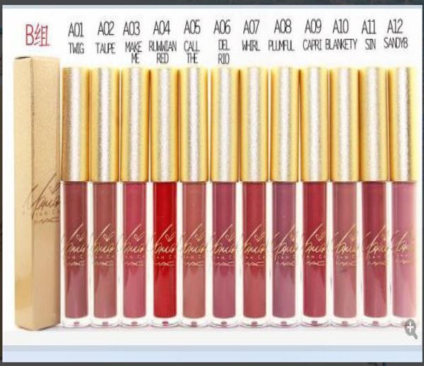 New Makeup Lips Gold Box Matte Liquid Lipstick NonStick Cup Lip Gloss12 verschiedene Farben12PiecesLot5041833