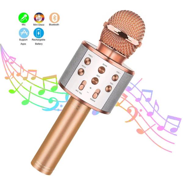 Altoparlanti Microfono karaoke wireless Bluetooth, altoparlante microfono karaoke con radio FM Remix regolabile per bambini Ragazze Ragazzi Adolescenti Compleanno