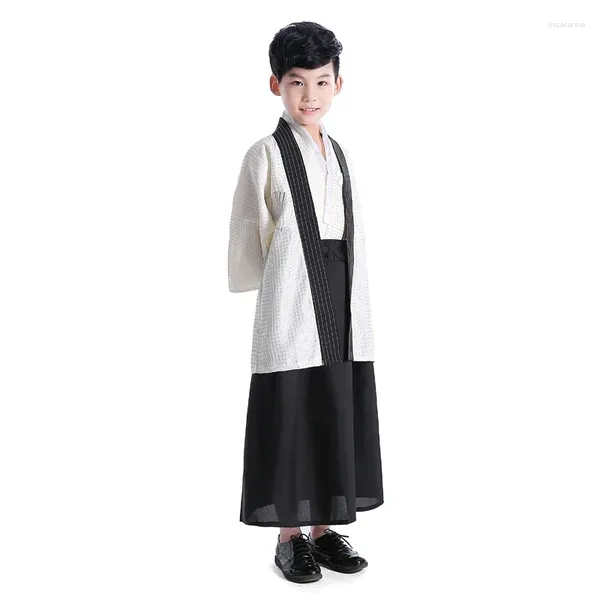 Roupas étnicas Preto Japonês Meninos Kimono Criança Guerreiro Tradicional Swordmen Kid Stage Performance Cosplay Costume