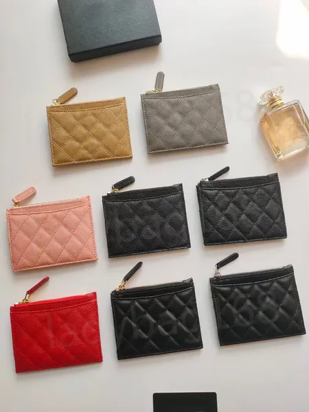 Luxo c marca designer de moda mulheres titular do cartão carteira dobra aba padrão clássico caviar pele de cordeiro atacado mulher pequena mini cor pura couro seixo com caixas