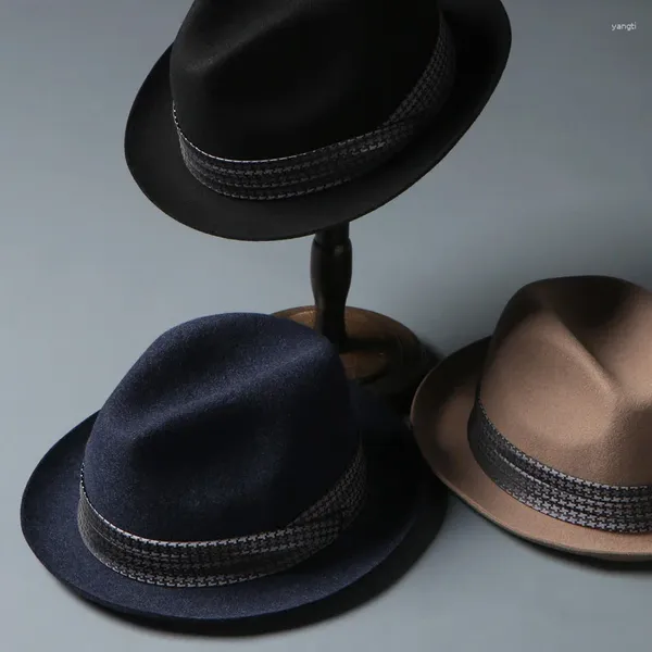 Berets Lã Tweed Chapéu Masculino Outono e Inverno Jazz British Felt Gentleman Houndstooth Business Banque