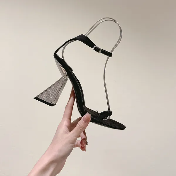 Sıradan tasarımcı moda kadınlar seksi bayan siyah saten warp ayak bileği strappy yüksek topuklu rhinestone kama topuklu sandalet parti akşam ayakkabıları