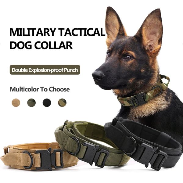 Halsbänder Militärisches taktisches Hundehalsband Große Hunde Verstellbares Halsband Golden Retriever Shepherd Walking Training Halsbänder Hundezubehör