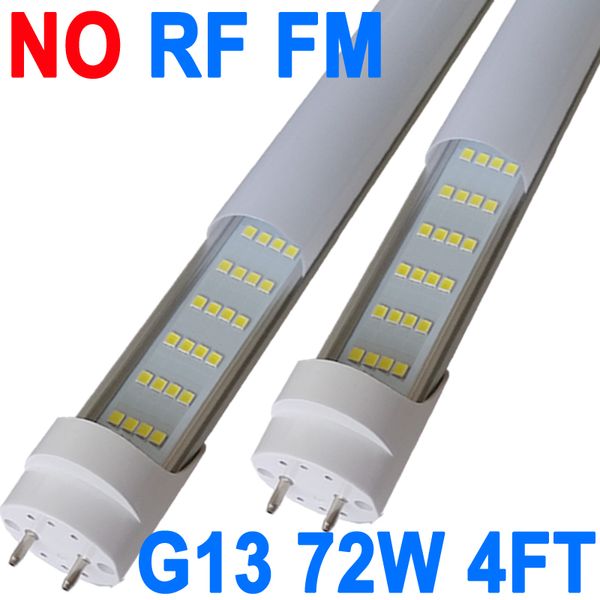 Luzes de tubo LED T8 de 72 W 4 fileiras 4 pés (igual a 45,8 pol.), Substituição de lâmpadas fluorescentes de driver NO-RF RM, tampa leitosa, branco 6500K, lâmpada de loja para garagem armazém celeiro crestech