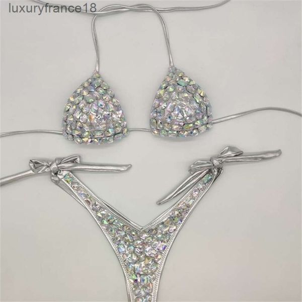 Estilo de férias diamante biquíni conjunto bandagem aberta swimwear push up bling pedras swimsuit sexy mulheres nadar 210621''gg''D4TD