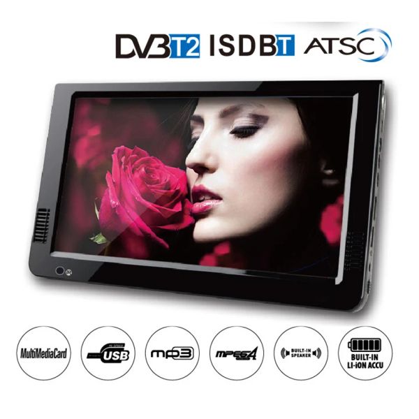 Jogadores 10 polegadas HD TV portátil DVBT2 ATSC ISDBT Digital e Analógico Mini Pequeno Suporte de Televisão para Carro USB SD MP3 HDMI AV FM