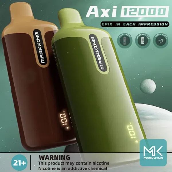 Auf Lager Maskking Axi 12000 Puffs Einweg-E-Zigaretten Vape Puff 12k 5% 22ml vorgefüllte Pod-Mesh-Spule 600mAh wiederaufladbare Batterie Pen Vaper-Gerät