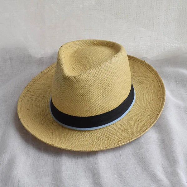 Berets Casual Verão Branco Palha Fedora Chapéus para Homens Ampla Brim Sun Beach Panama Caps Jazz SDDS064