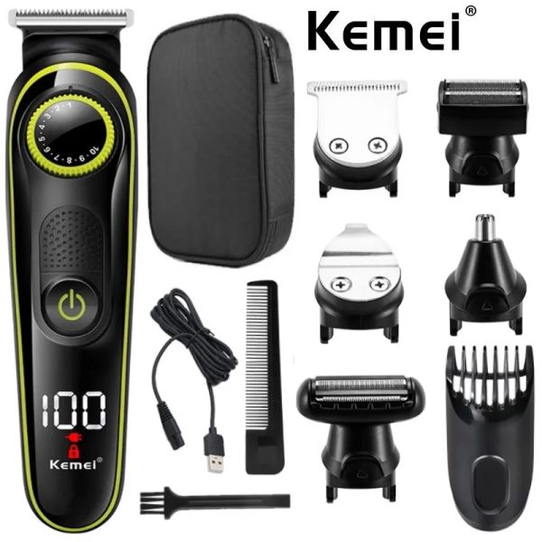 Aparadores kemeei 696 Cabelo elétrico Clipper Multifuncional para homens barbeador elétrico para o nariz de barbear masculino 5 em 1 aparador profissional