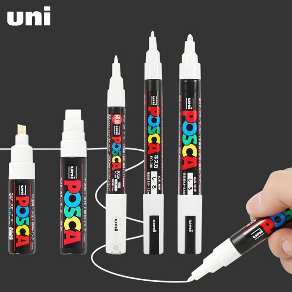 Markers 3-teiliges Uni Poscas Marker-Set, PC1M 3M 5M Weißer Acryl-Rotulador Permanente wasserfester Graffiti-Marker POP-Werbeplakatstift