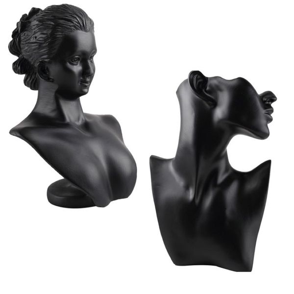 Material de resina preta elegante manequim feminino para moda colar pingente busto jóias display titular loja de jóias exibição 21111239s