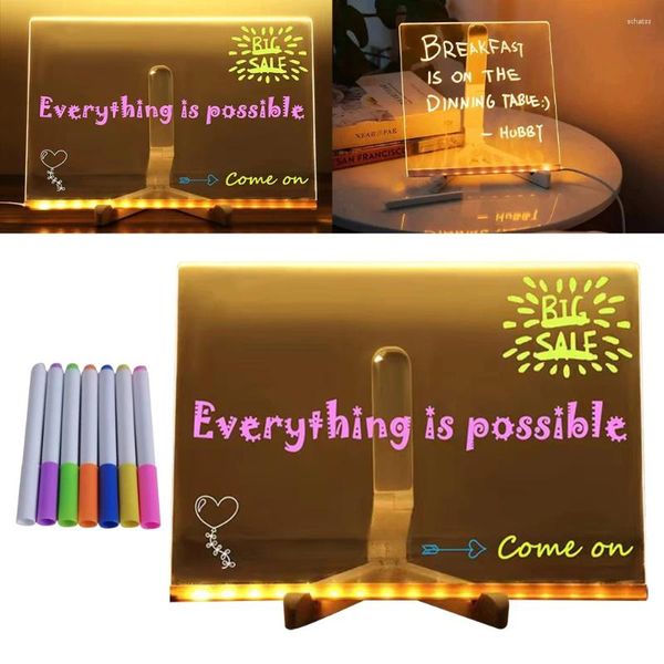 Figurine decorative LED Note Board con 7 Penne Glow Glow Memo Light Segno neon Segnale neon Clear Writing per la scuola di ufficio