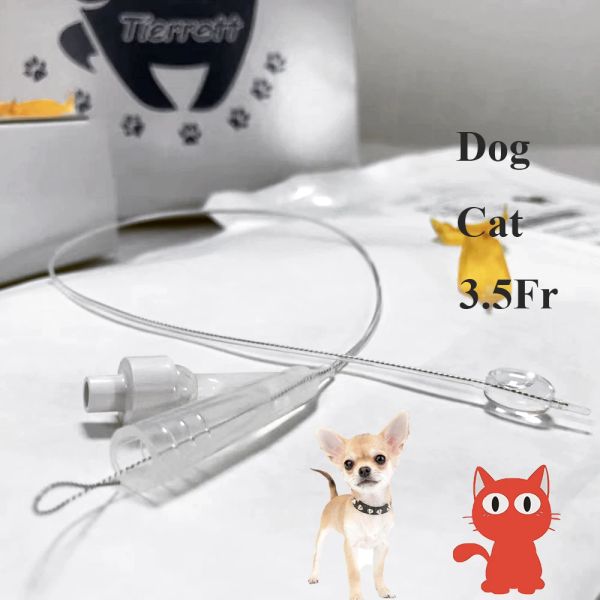Instrumentos Pet Dog Cat 3.5FR 2way Cateter Urinário Foley Silicone com Metal Stylet Long Time Indwelling Selfretaining 200mm Clinic Tools