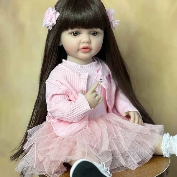 Dolls Silicone Baby Girl Reborn Doll With Roups Cut Beautiful Realista Recém -nascido Princesa Toddler Boy Toy Gift 55 cm 22 polegadas