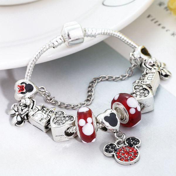 Heiße Marke Armband Damen Cartoon Glas Schmuck versilbert Diy Perlen Armband Boutique Mädchen klassisches Design Paar Liebe Geschenk Armband Fabrik Großhandel