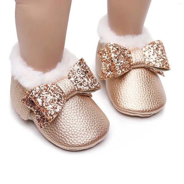 Сапоги из мягкого хлопка для девочек с бантом, теплая обувь для снега First H, обувь для младенцев и младенцев