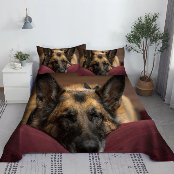 Set evcil köpek yatak sayfası set dijital baskı Alman çoban hayvan köpekleri polyester yatak düz sayfa yastık kılıfı yatak takım