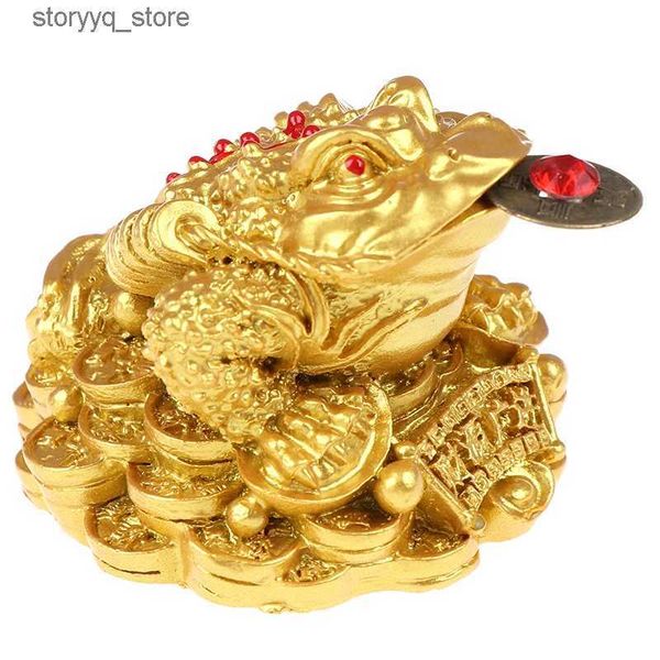 Outra decoração de casa Feng Shui Toad Money Lucky Wealth Chinês Golden Frog Toad Coin Decoração de casa e escritório Lucky Gift Decoração de mesa Q240229