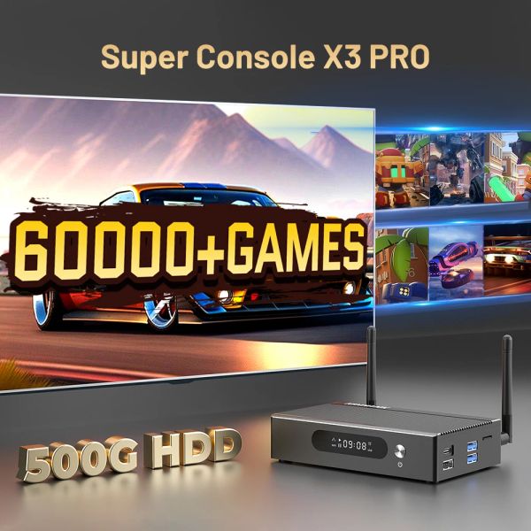 Консоли ретро -видеоигры -консоль Super Console x3 Pro S905x3 60000 Games для Arcade/SS/DC/Mame Game Player с Media Player GamePads