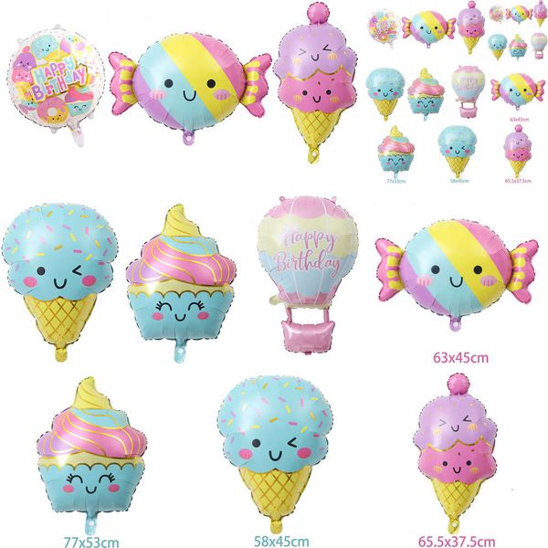 Novo 6 pçs/set bonito doces sorvete forma dos desenhos animados folha balão meninas festa de aniversário decoração chá de bebê suprimentos de casamento crianças brinquedo