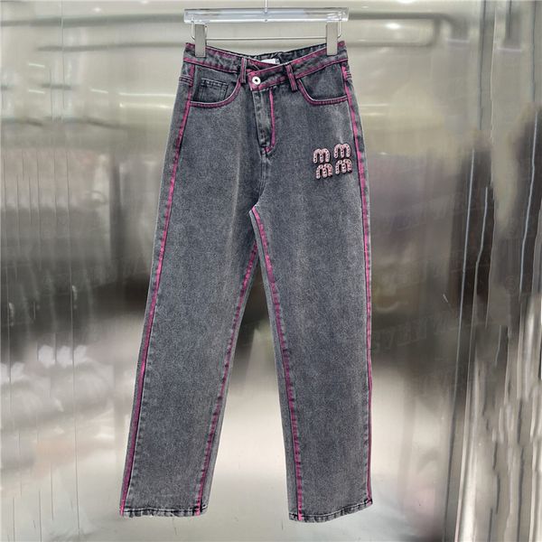 Pantaloni lunghi con lettera strass firmati Jeans per donna Pantaloni in denim High Street Pantaloni da donna per ragazza Jean