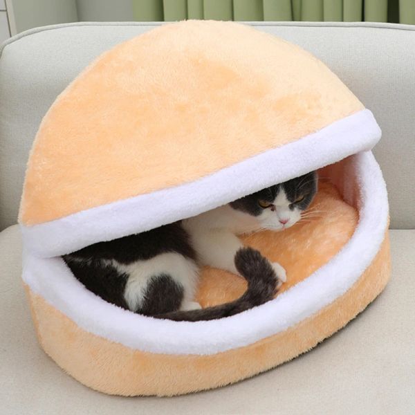 Tappetini Letto per gatti Sacco a pelo Tappetino per divano Simpatico hamburger Cuccia per cani Breve peluche Cuscino per piccoli animali domestici Cuscino caldo per nido di cuccia per cuccioli