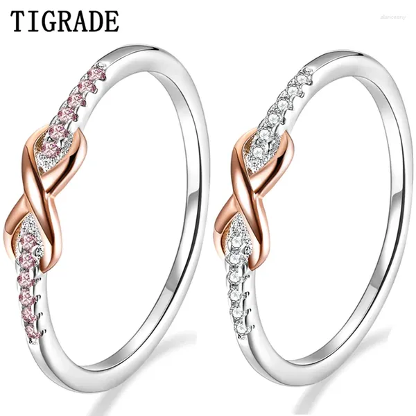 Anelli a grappolo Tigrade Moda Infinity Nodo Amore Argento sterling 925 Rosa Cubic Zirconia Anello eternità Fedi nuziali per gioielli da donna