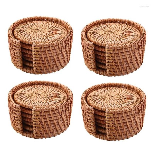 Tischsets 24 Teile/Getränk Untersetzer Set Für Kung Fu Tee Zubehör Runde Geschirr Tischset Gericht Matte Rattan Weben Tasse 8 cm