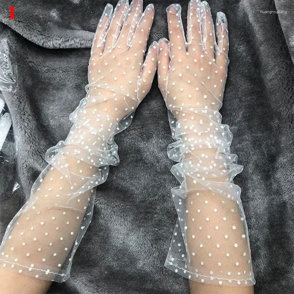 Knieschützer 1 Paar Vintage Polka Dot Damen Kurze Tüllhandschuhe Dehnbare Spitzenflecken Vollfingerhandschuhe Sonnencreme Hochzeit