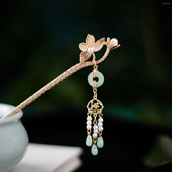 Haarspangen Goldene Haarnadel Perle Quaste Stick Schmuck Für Frauen Floral Fransen Vintage Verschluss Lotus Blume Brötchen Bijoux