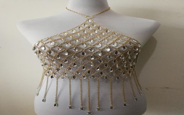 Mode Stil WRB1016 Frauen Gold Ketten Acryl Perlen Halskette Bh Kostüm Körper Tragen Kette Crop Tops Party Jewelry5053244