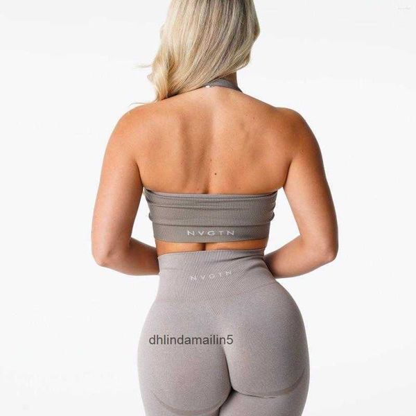 Yoga Outfit NVGTN Limitless gerippter, nahtloser Neckholder-BH für Damen, offener Rücken, Sport-BHs, rückenfrei, Workout unter Tops, Fitness, Fitnessstudio, Aktivkleidung 81Q0