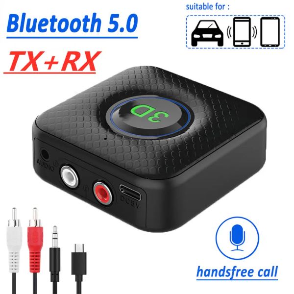 Lautsprecher Bluetooth 5.0 Empfänger Sender 3D Stereo AUX 3,5 mm 3,5 Jack RCA Wireless Audio Adapter Dongle mit Mikrofon für TV PC Auto Lautsprecher