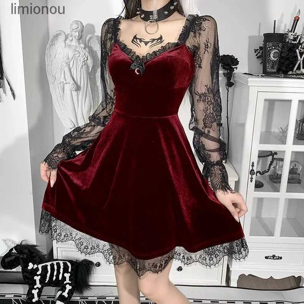 Urban Sexy Dresses E-Girl Grunge Gothic Schwarzes Minikleid Spitzenbesatz Hohe Taille, figurbetontes Kleid Y2K Damen 90er Jahre Vintage Punk Harajuku Lolita Kleidung 240229