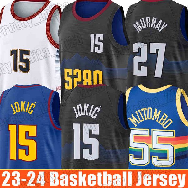 15 Maglia da basket Jokic 27 Nikola Jamal Murray Stitched Denvers Nugget Dikembe Mutombo Michael Porter Jr. Carmelo Anthony 55 1 Maglie da uomo