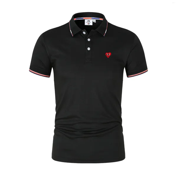 Polos masculinos marca amor bordado camisa polo moda luxo manga longa camiseta high-end lazer esportes lapela curto