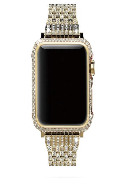 cassa in cristallo di diamante bling fatta a mano di lusso con lunetta e cinturino sostitutivo per la serie di orologi Apple 4 3 2 1 38mm 40mm 44mm 42mm9137508
