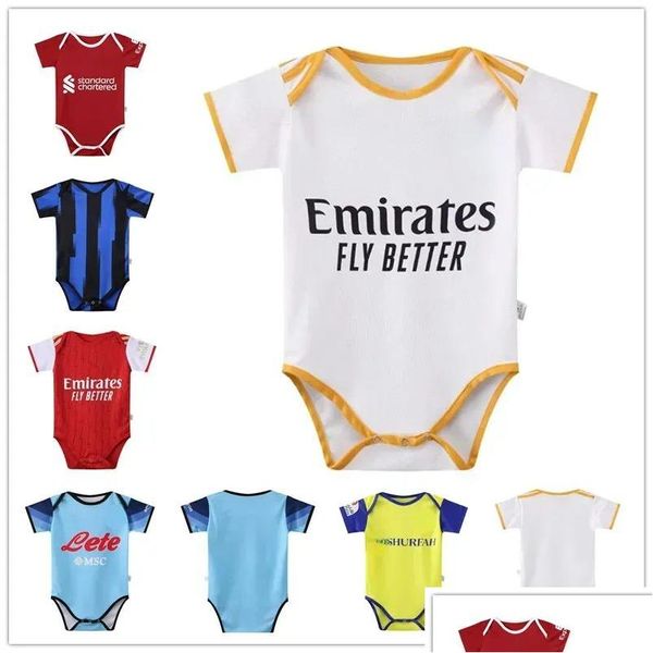 Outros têxteis para casa 23 24 Kit de futebol para bebês Barcelona Camisa infantil para meninas e meninos 9-18 meses Drop Delivery Garden Textil Dhhfu