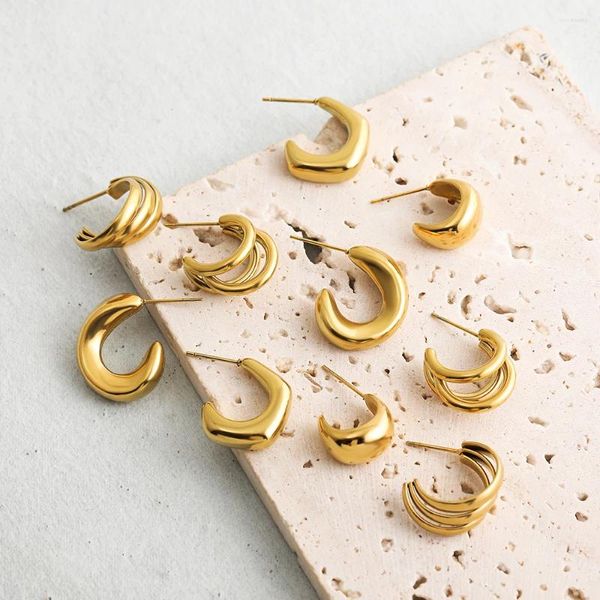 Серьги-кольца креативный дизайн золотого цвета из нержавеющей стали для женщин в стиле панк нестандартной формы C манжеты подарки модные украшения