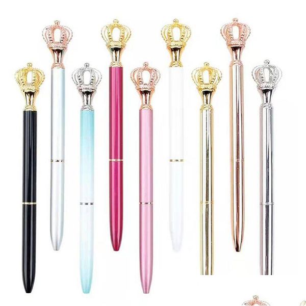 Canetas de gel Atacado Criatividade Coroa Adorno Cristal Caneta Gem Ballpoint Anel Casamento Escritório Metal Anéis Roller Ball 8 Estilo Drop Del Dhwnv