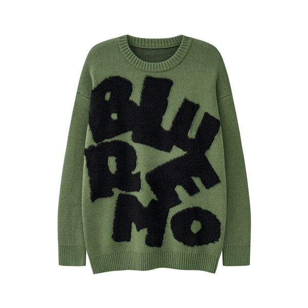 Maglioni da uomo Oversize High Street Brand Coppia Stile Asciugamano Lettere ricamate Colore a contrasto Crochet Girocollo Maglione allentato Felpa semplice