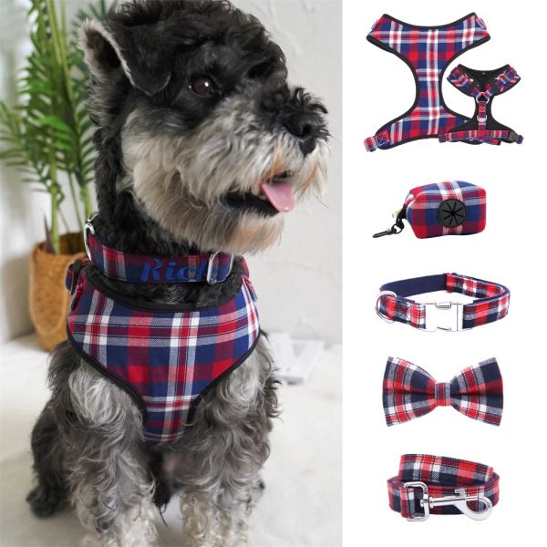 Coleiras xadrez coleira de cachorro gato de estimação colar de camisa de cachorro com gravata borboleta cachecol de bandana de cachorro, feito à mão