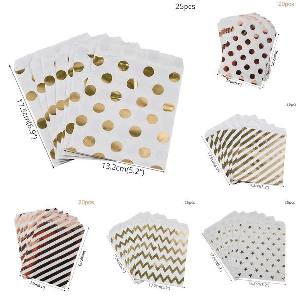 Nuovo Nuovo 20/25 Pz Oro/Oro Rosa Dot/Sacchetti di Carta Per Caramelle A Strisce Per Snack Imballaggio Alimentare compleanno Matrimonio Baby Shower Decorazione